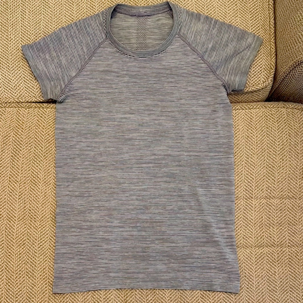 Lululemon Black and White Striped Athletic Top